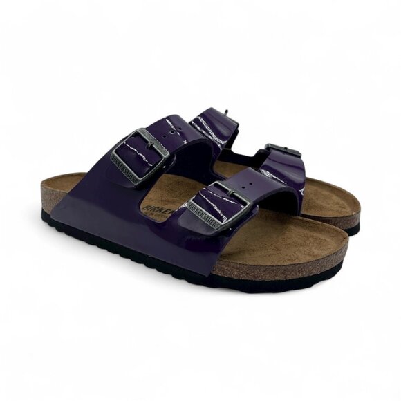 Birkenstock Arizona Gizeh Plum Purple Patent Sandals Slides Thongs BF Flip Flops - Picture 2 of 6